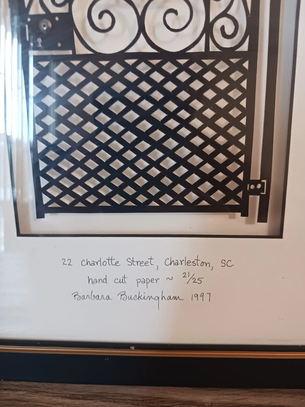 Framed Gate Art -Charleston Gates- Hand Cut Paper- Artist Signed 97